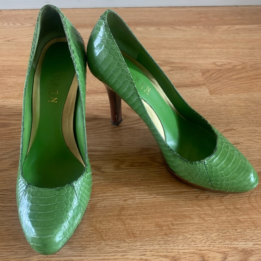 Ralph Lauren green snakeskin heels